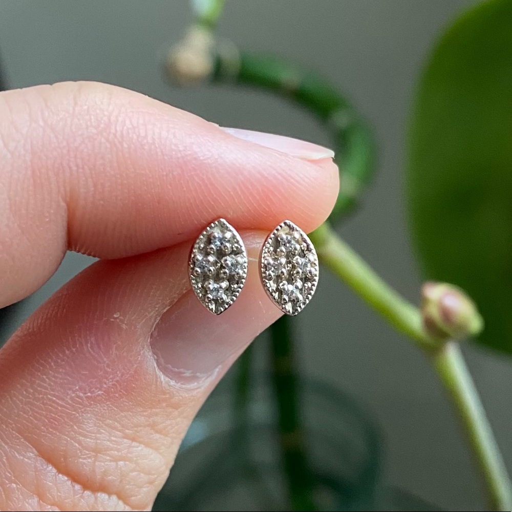 Unique vintage antique white gold and diamond earrings